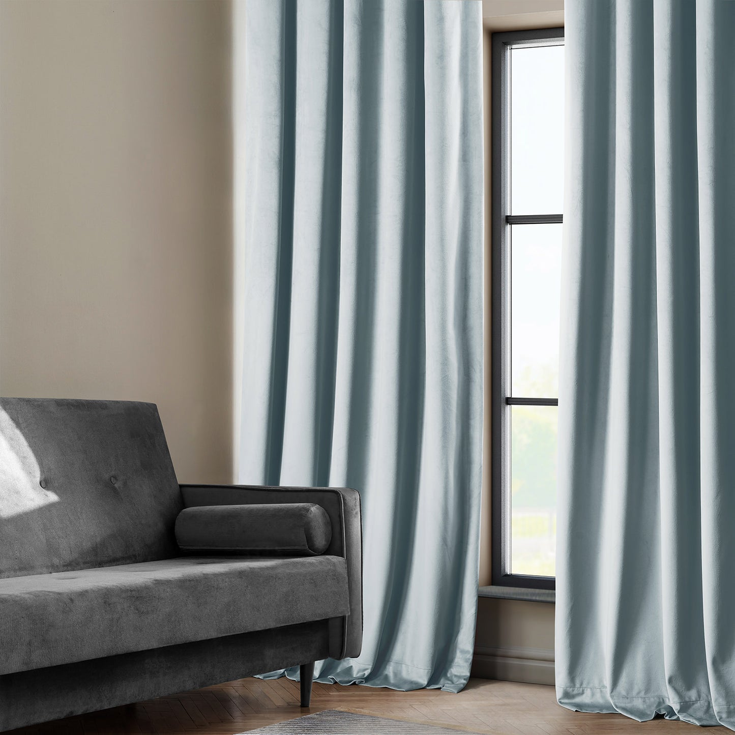 Aquarius Blue Heritage Plush Velvet Custom Curtain