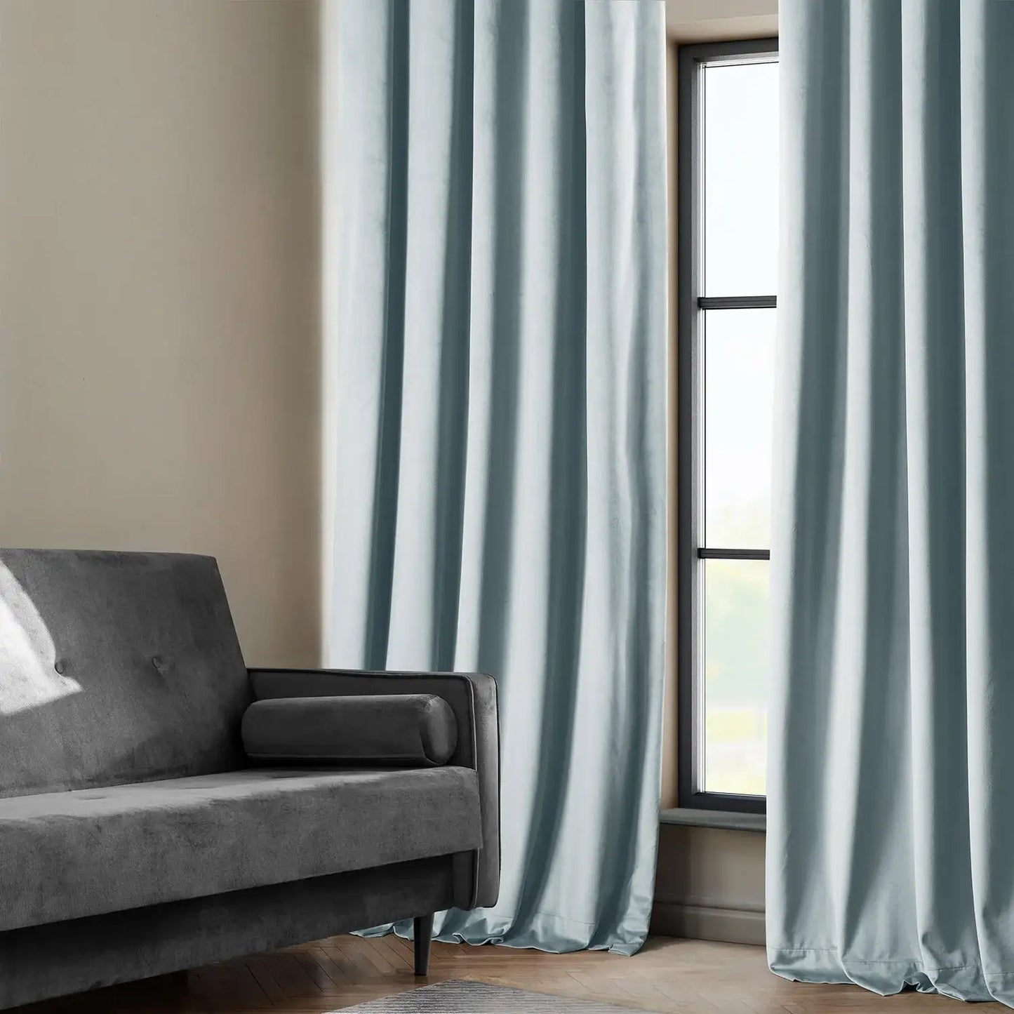 Aquarius Blue Heritage Plush Velvet Custom Curtain