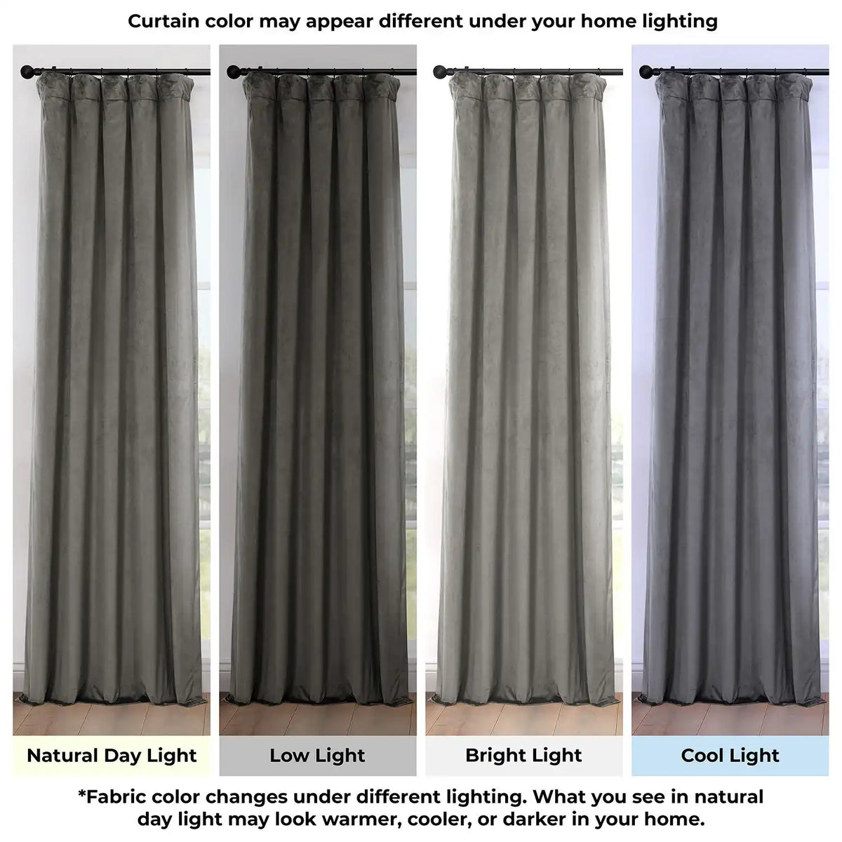 Pepper Grey Heritage Plush Velvet Room Darkening Curtain