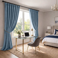 Light Blue Heritage Plush Velvet Custom Curtain
