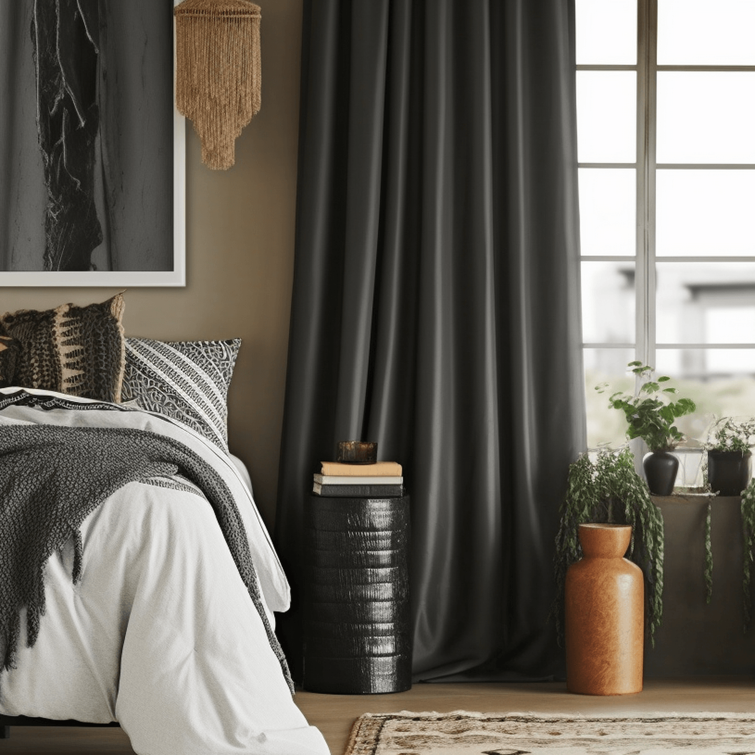 Graphite Solid Faux Silk Taffeta Custom Curtain
