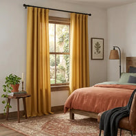 Dandelion Gold Textured Faux Linen Room Darkening Curtain
