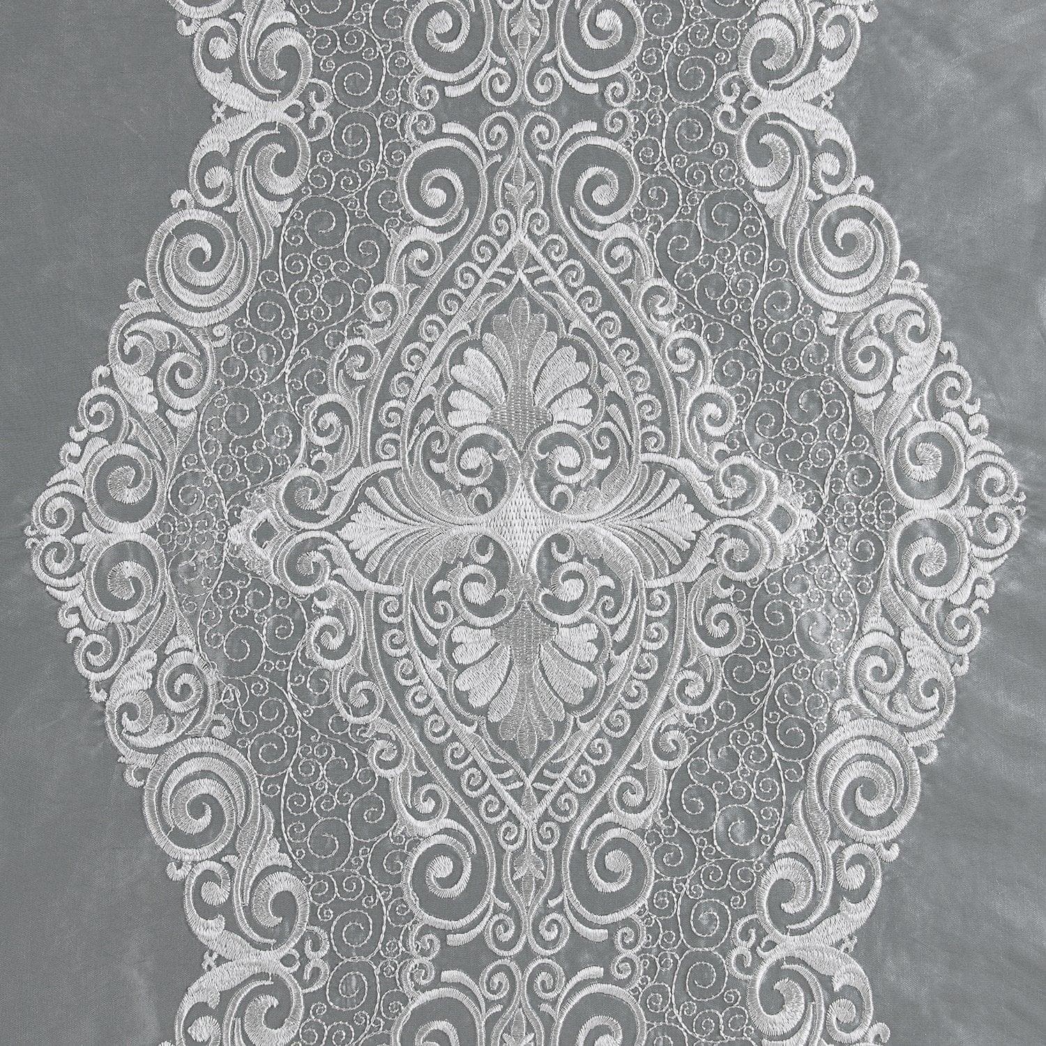 Chai Silver Bordered Embroidered Designer Faux Silk Room Darkening Curtain