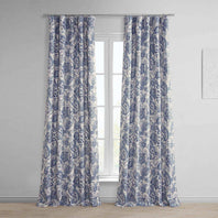 Fullbloom Blue Printed Faux Linen Room Darkening Curtain - HalfPriceDrapes.com