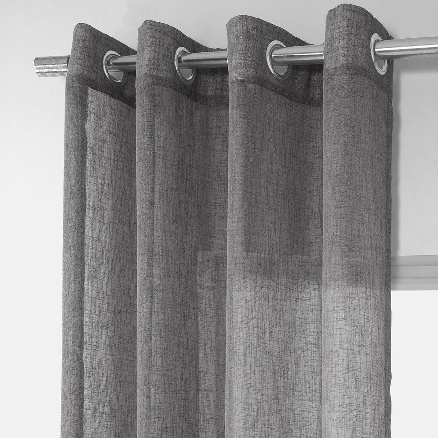 Gravel Grey Grommet Textured Faux Linen Sheer Curtain - HalfPriceDrapes.com