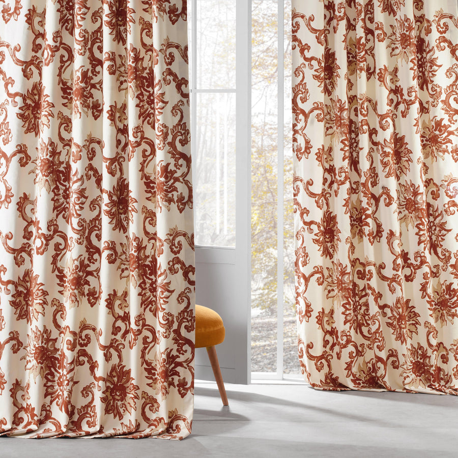 Indonesian Rust Printed Cotton Curtain