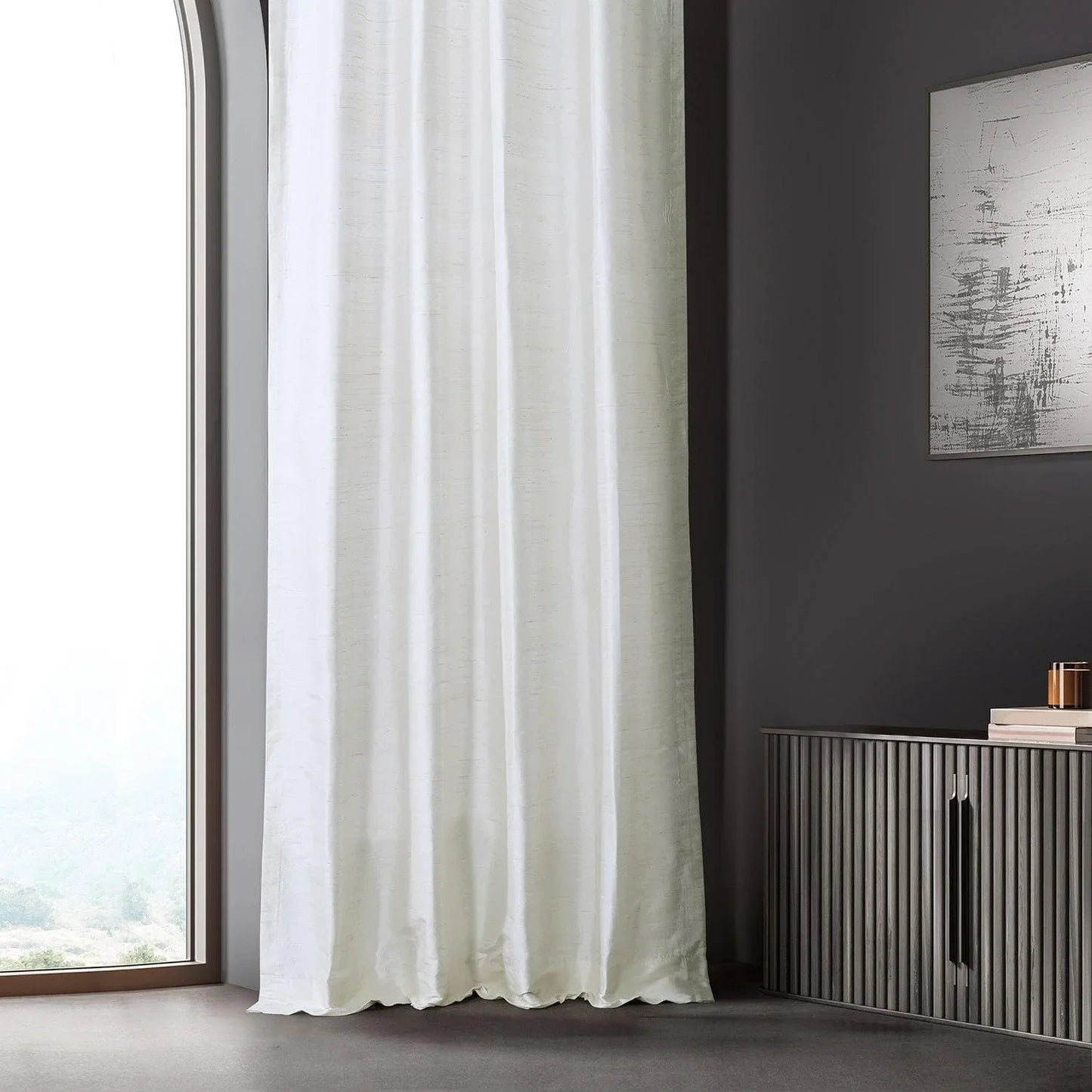 Lily White Textured Dupioni Silk Curtain - HalfPriceDrapes.com