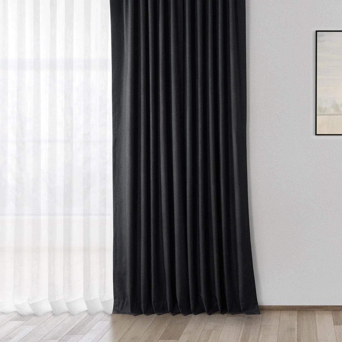 Black Thermal Cross Linen Weave Blackout Curtain - HalfPriceDrapes.com