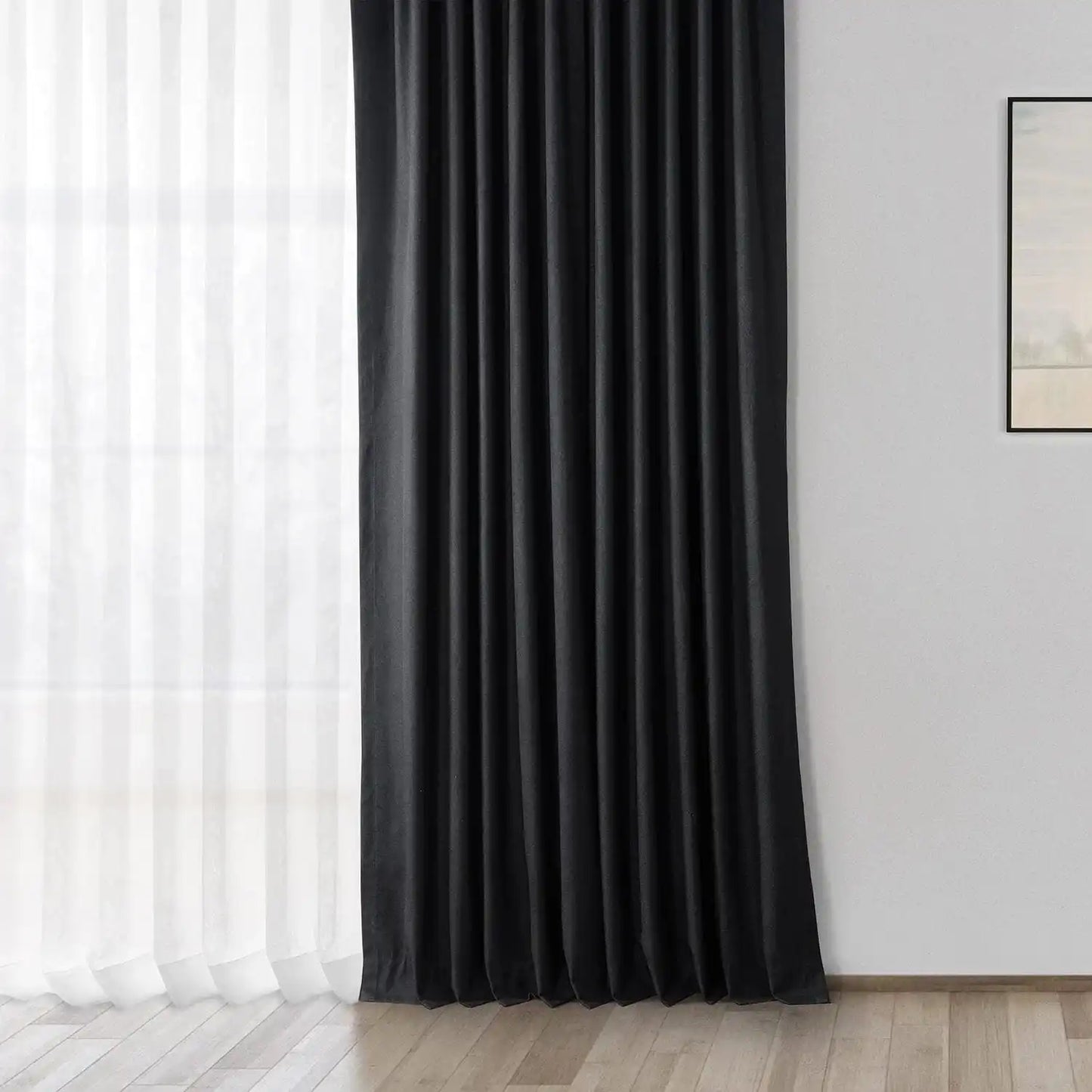 Black Thermal Cross Linen Weave Blackout Curtain - HalfPriceDrapes.com