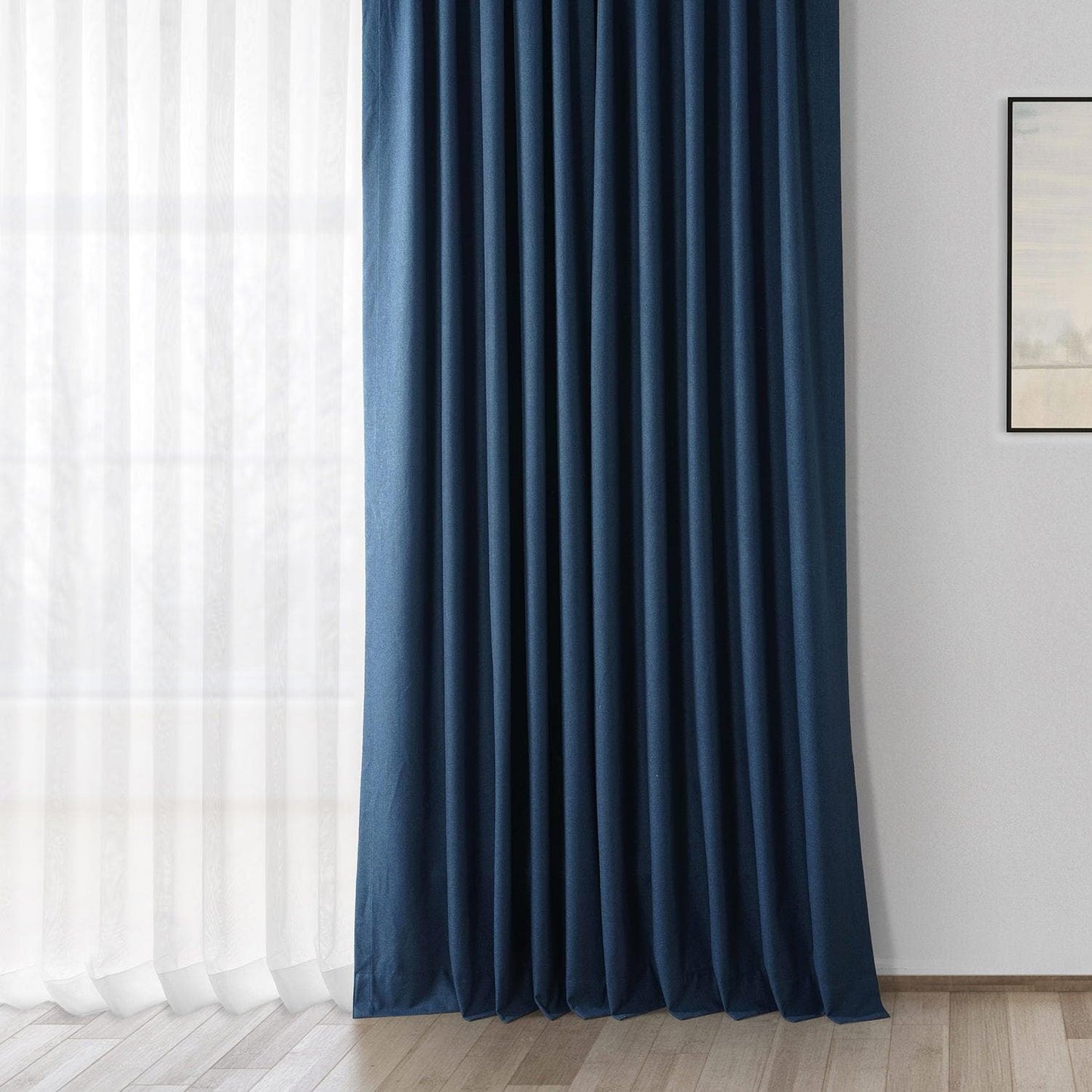 Indigo Thermal Cross Linen Weave Blackout Curtain - HalfPriceDrapes.com