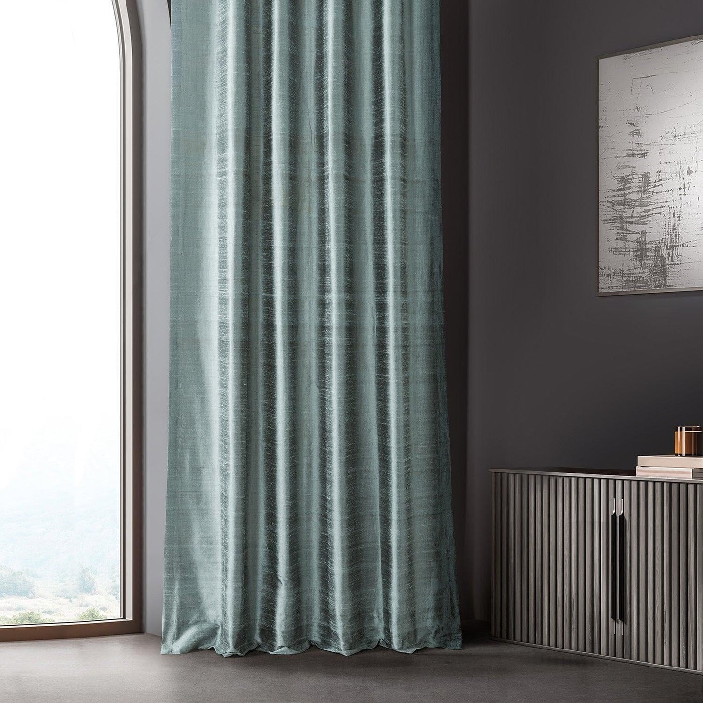 Mood Blue Textured Dupioni Silk Curtain - HalfPriceDrapes.com
