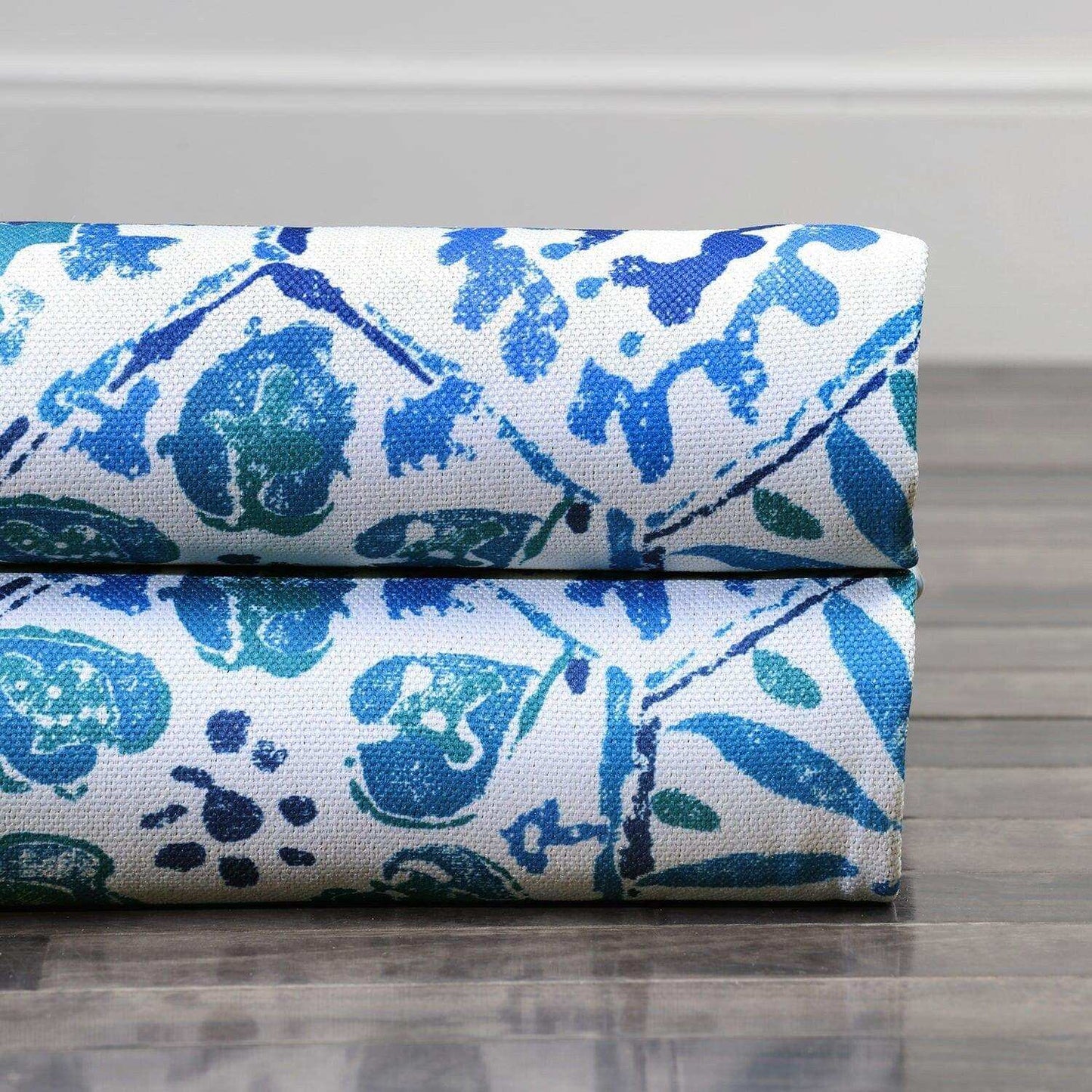 Rio Blue Printed Faux Linen Swatch