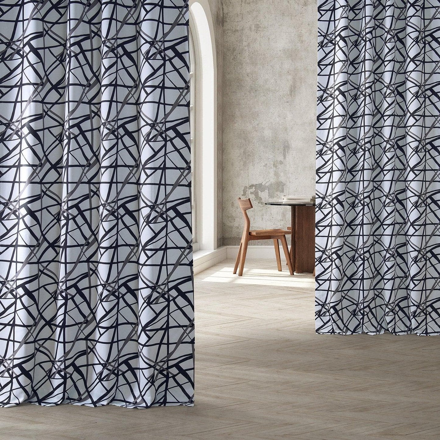 Gridlock Black Steel Room Darkening Curtain - HalfPriceDrapes.com