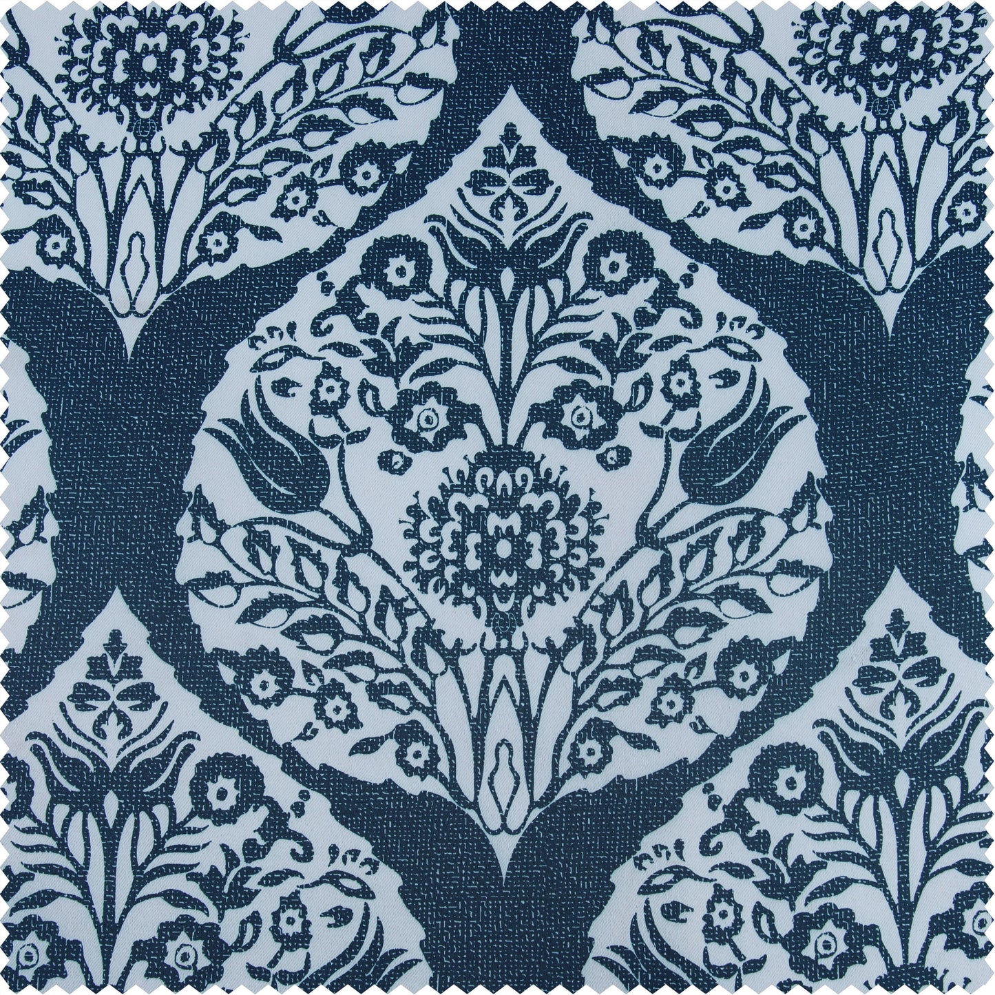 Woodcut Navy Printed Polyester Swatch - HalfPriceDrapes.com