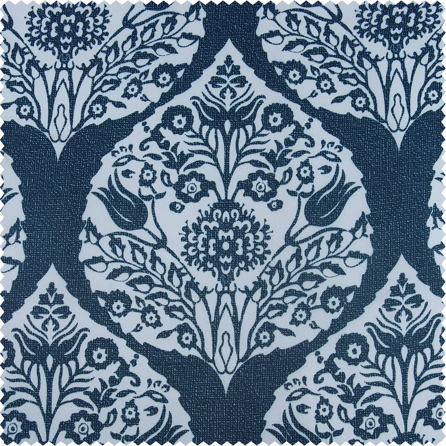 Woodcut Navy Printed Polyester Swatch - HalfPriceDrapes.com