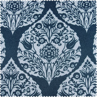 Woodcut Navy Printed Polyester Swatch - HalfPriceDrapes.com