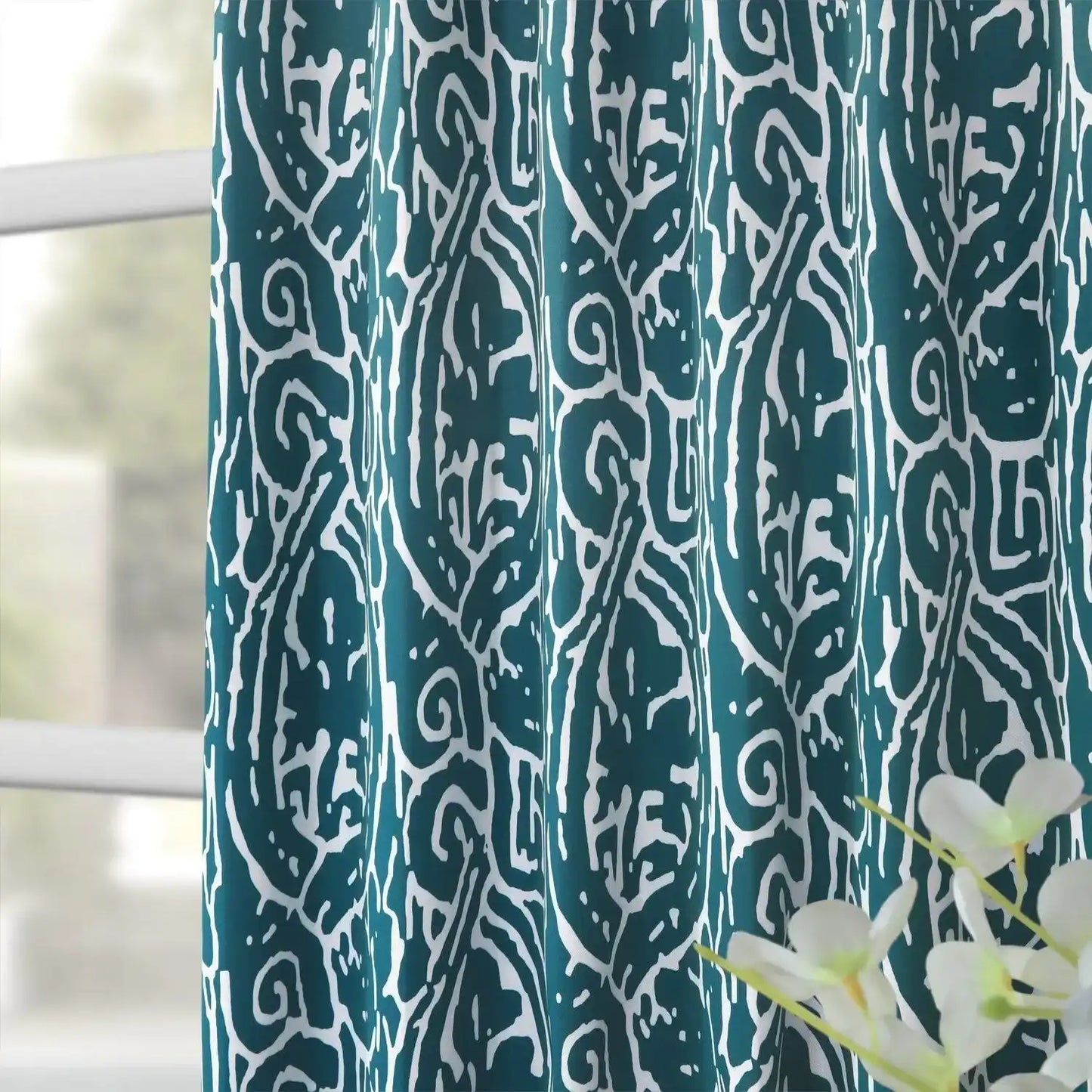 Abstract Teal Room Darkening Curtain
