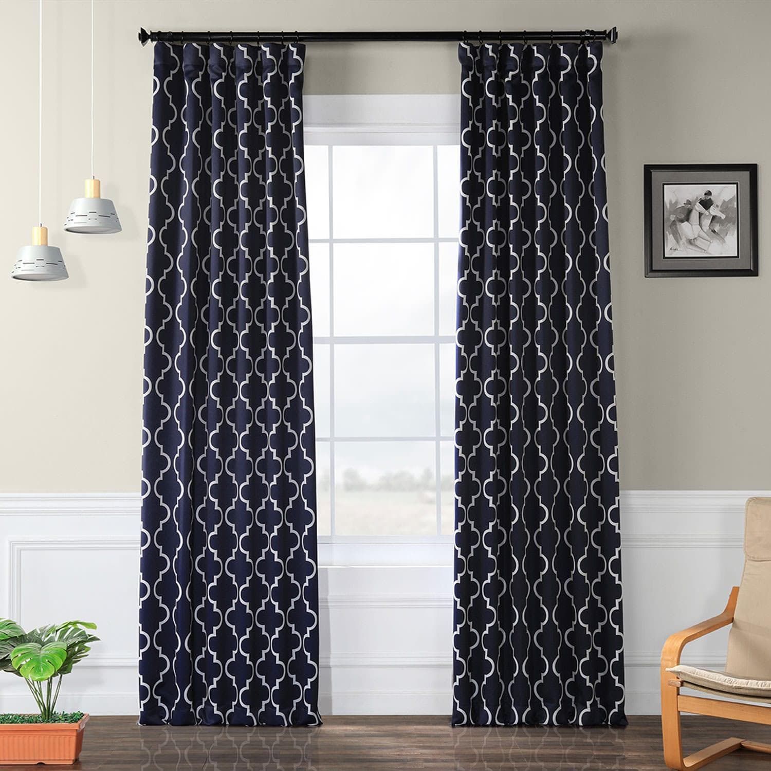 Seville Navy Geometric Room Darkening Curtain – HalfPriceDrapes.com