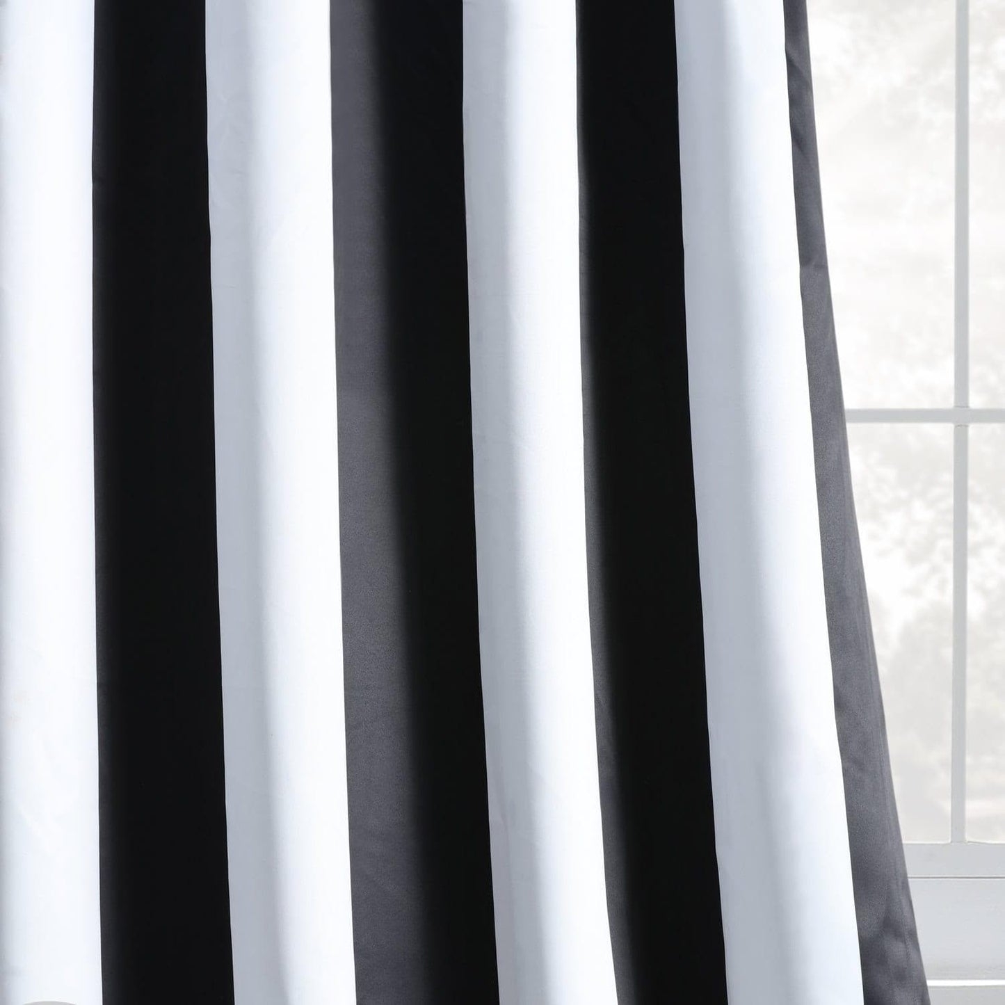 Awning Black & Fog White Striped Grommet Room Darkening Curtain