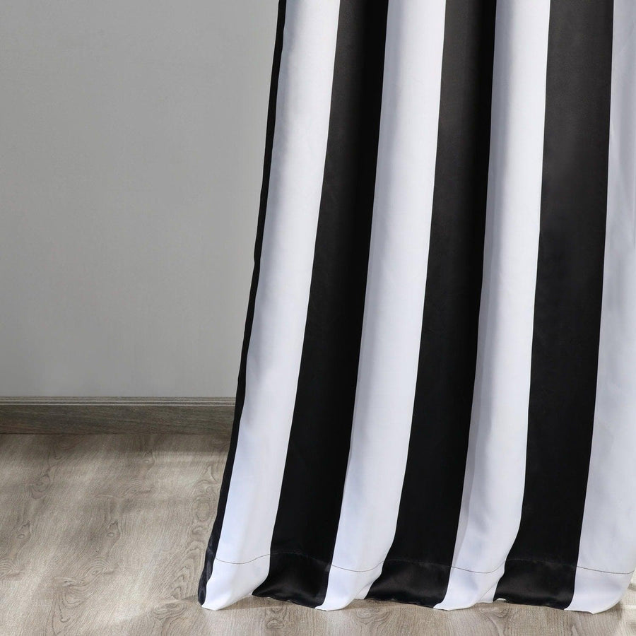Awning Black & Fog White Striped Grommet Room Darkening Curtain
