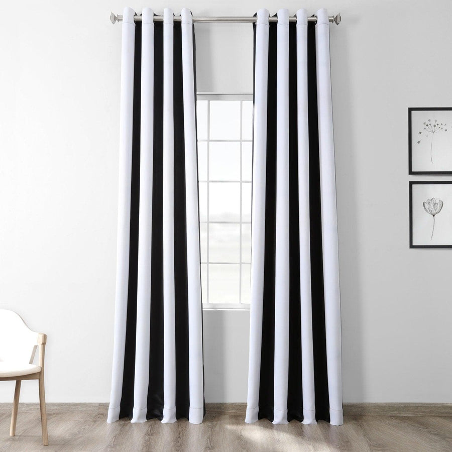 Awning Black & Fog White Striped Grommet Room Darkening Curtain