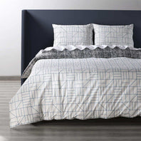 Rave Blue Printed Cotton Percale Reversible Duvet Set