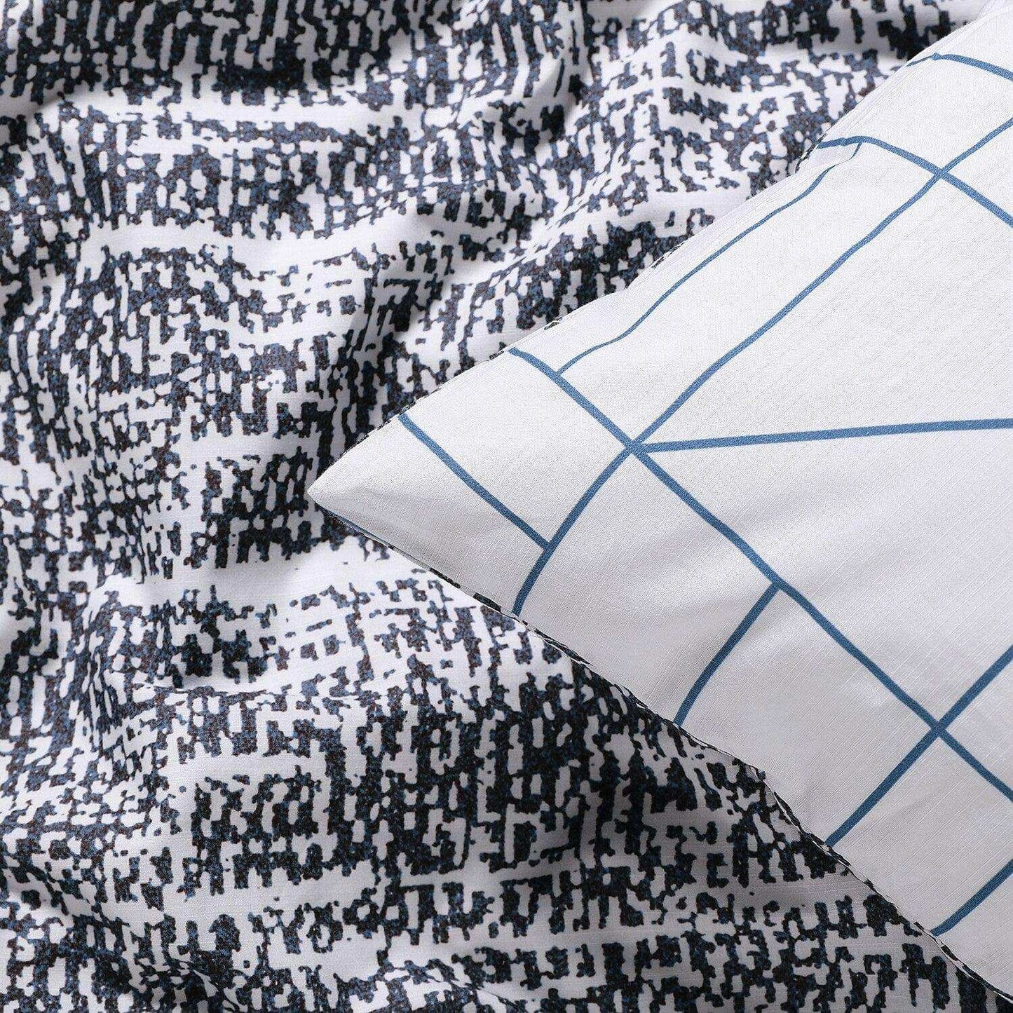 Rave Blue Printed Cotton Percale Reversible Duvet Set