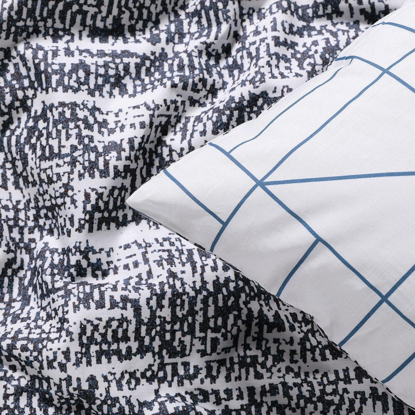 Rave Blue Printed Cotton Percale Reversible Duvet Set