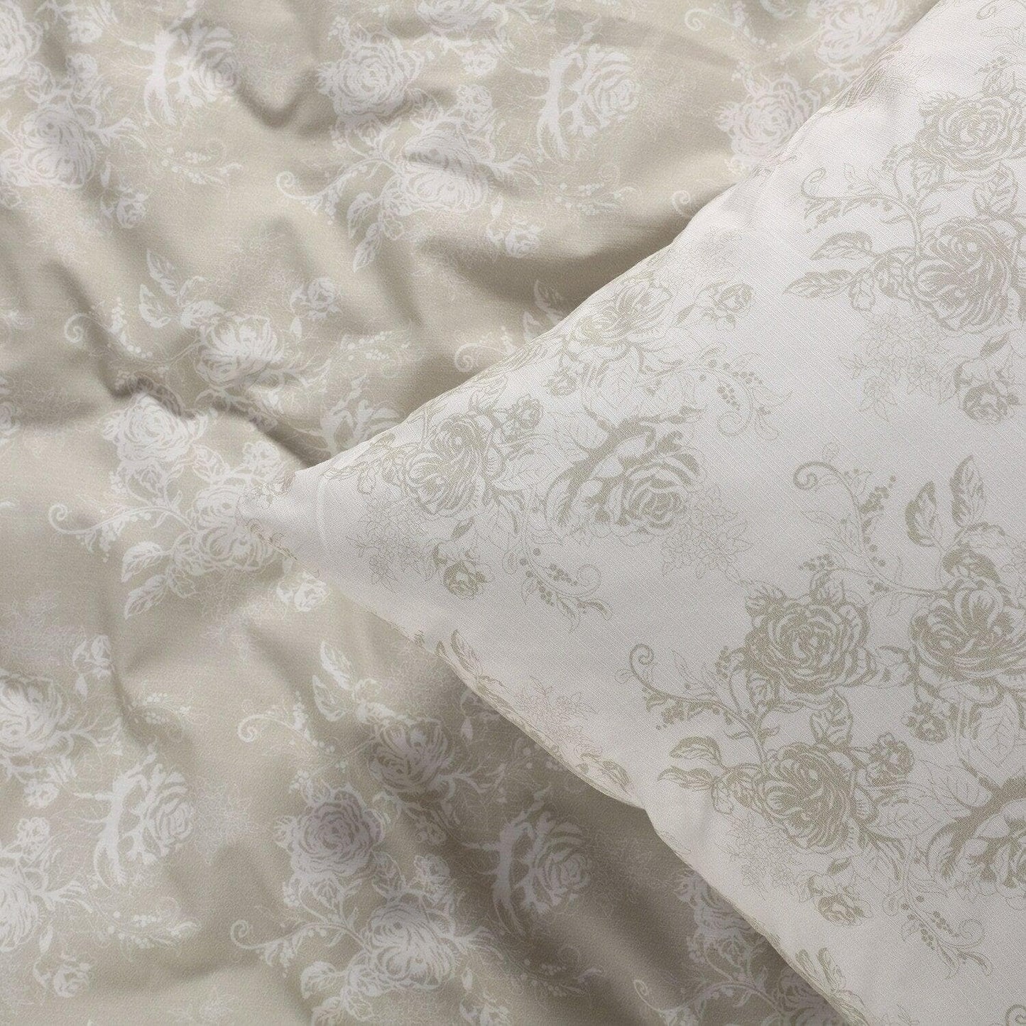 Miranda Tan Printed Cotton Percale Reversible Duvet Set
