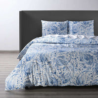 Mystic Blue Printed Cotton Percale Duvet Set