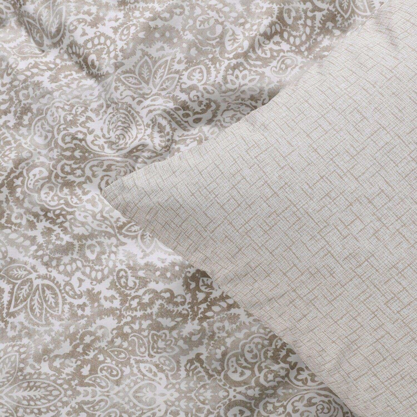 Palmer Taupe Printed Cotton Percale Reversible Duvet Set - HalfPriceDrapes.com