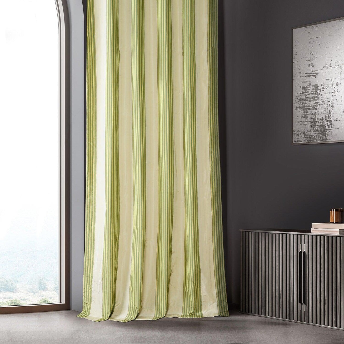 Aamani Green Yellow Striped Silk Curtain