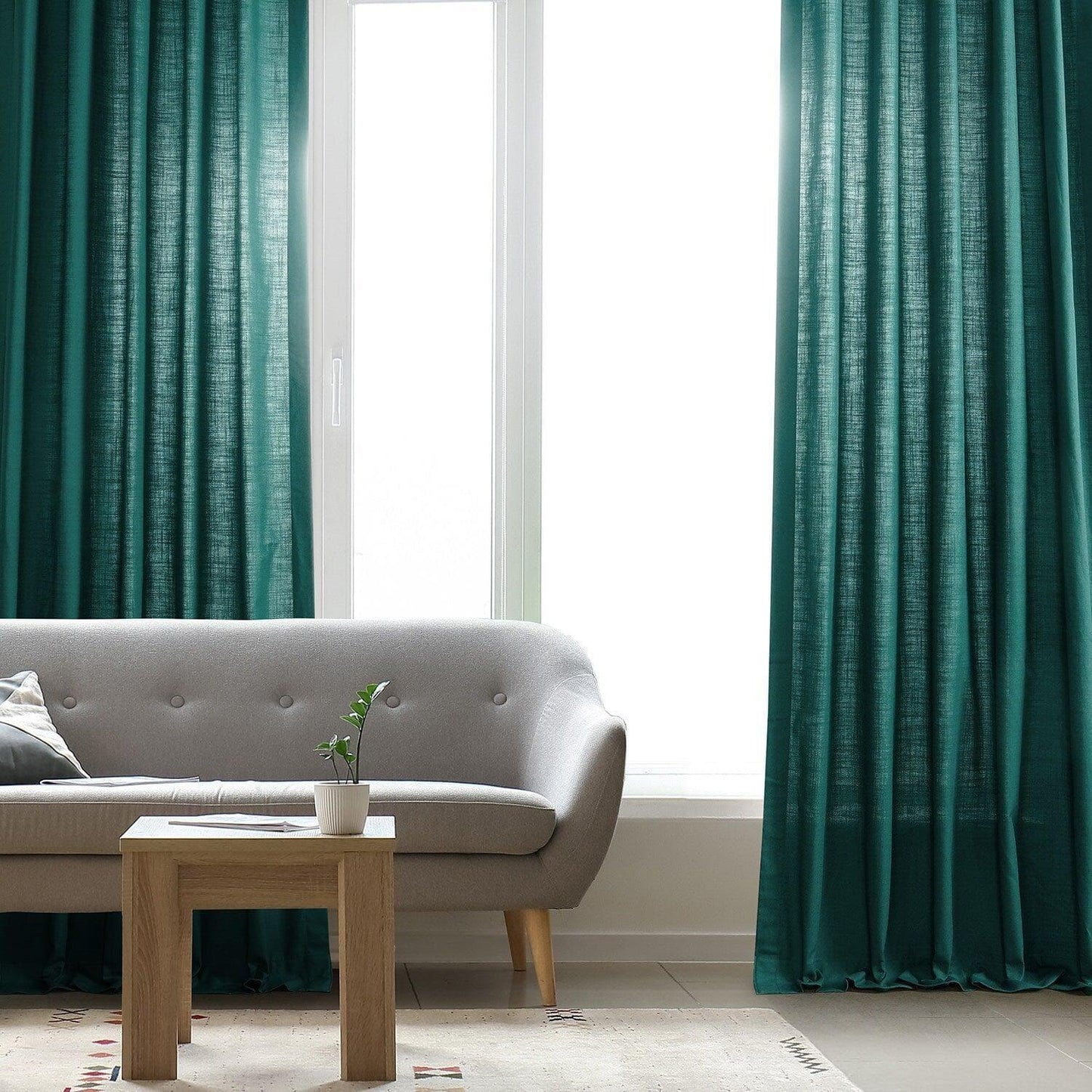 Dark Teal Dune Textured Cotton Curtain Pair (2 Panels)