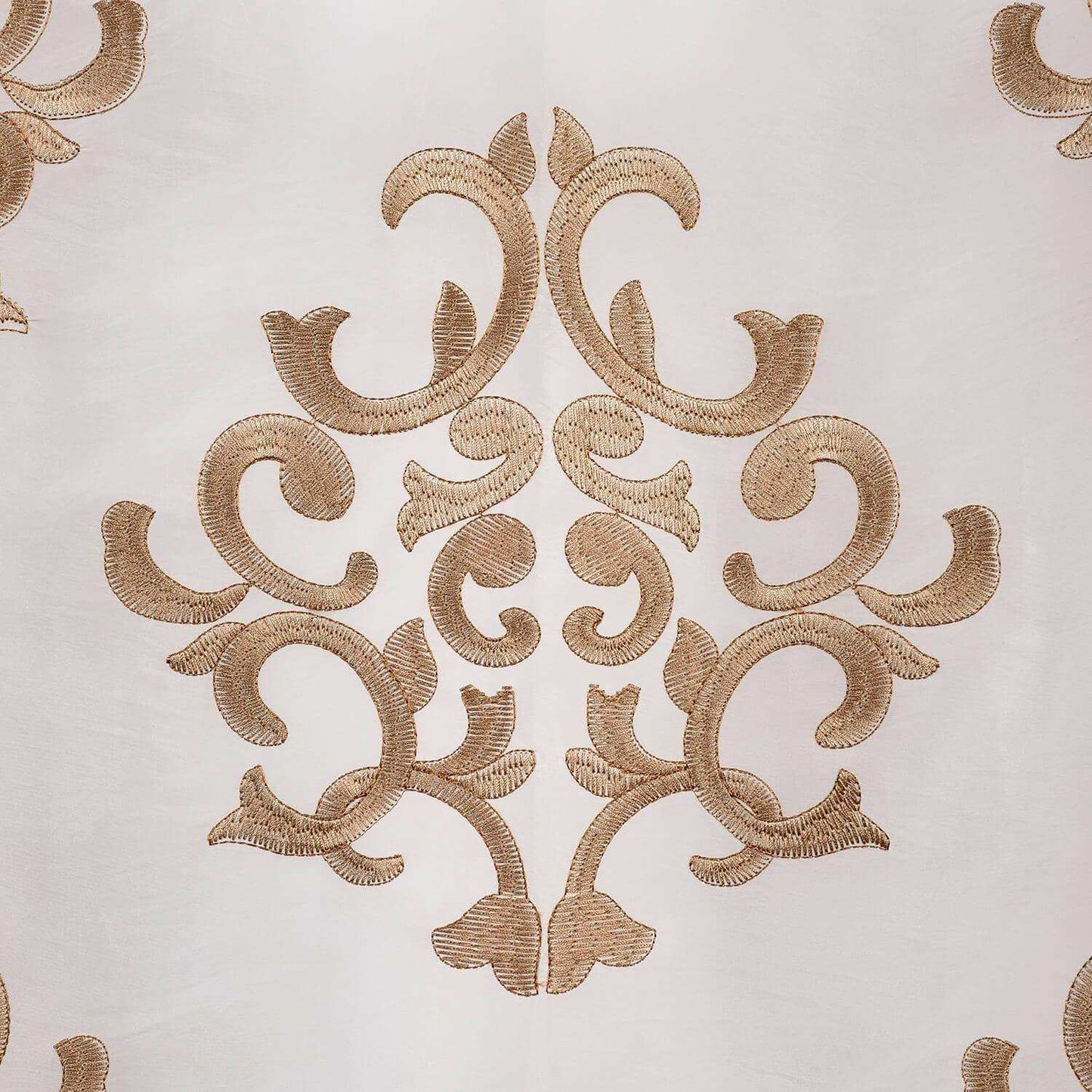 Ankara White Embroidered Faux Silk Taffeta Swatch - HalfPriceDrapes.com