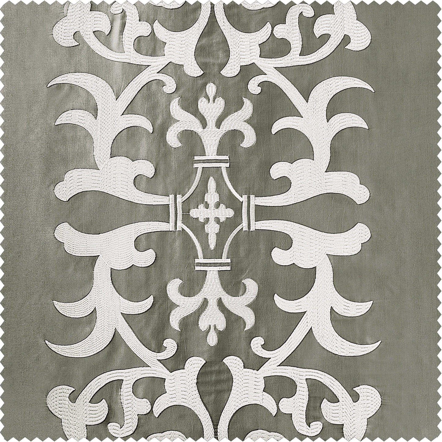 Renaissance Platinum Silver Designer Embroidered Swatch - HalfPriceDrapes.com