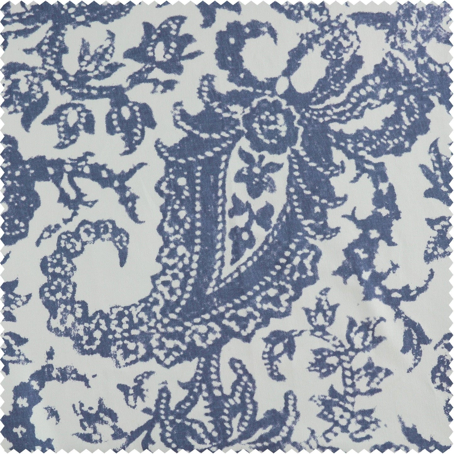Edina Washed Blue Printed Cotton Custom Curtain - HalfPriceDrapes.com
