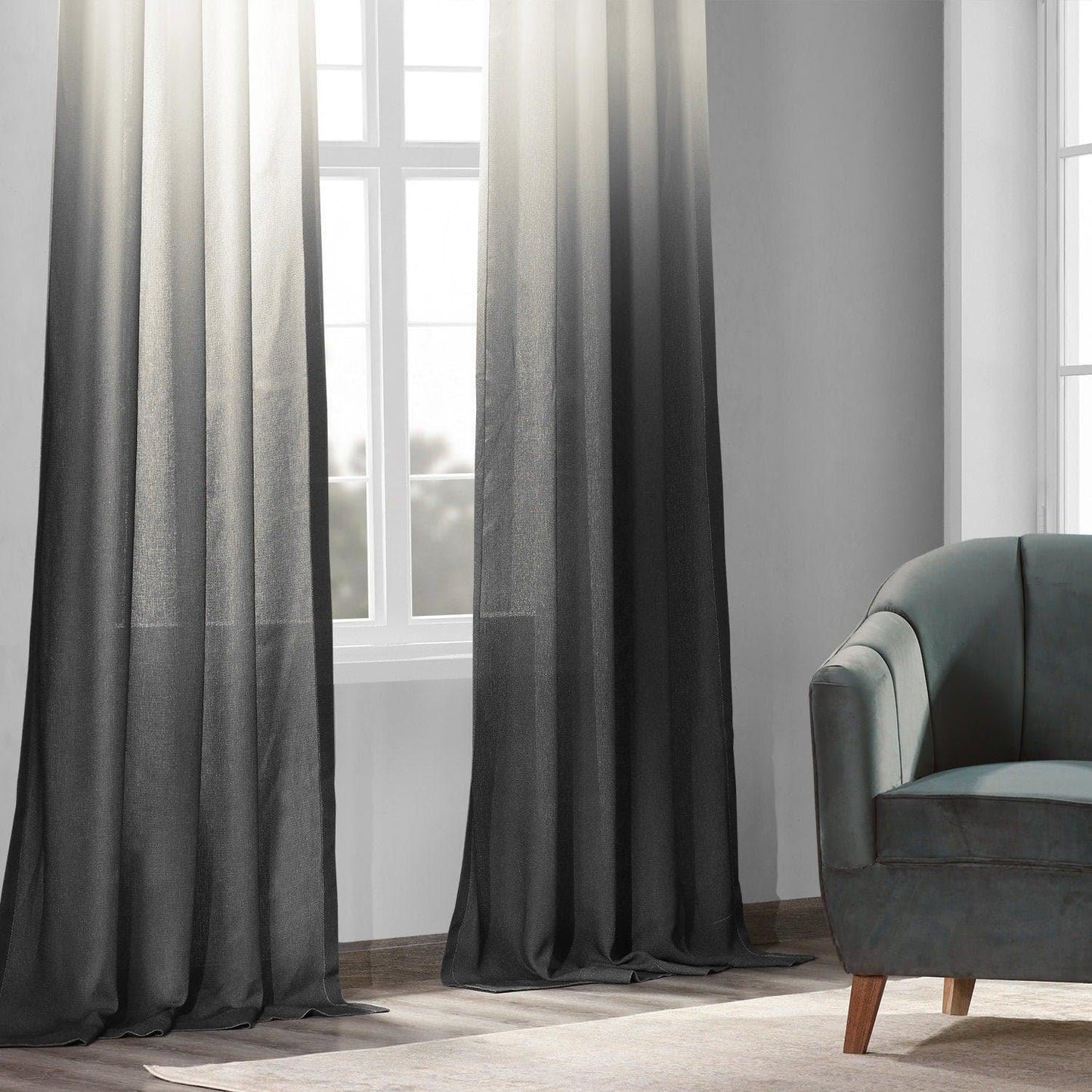 Black Ombre Faux Linen Curtain