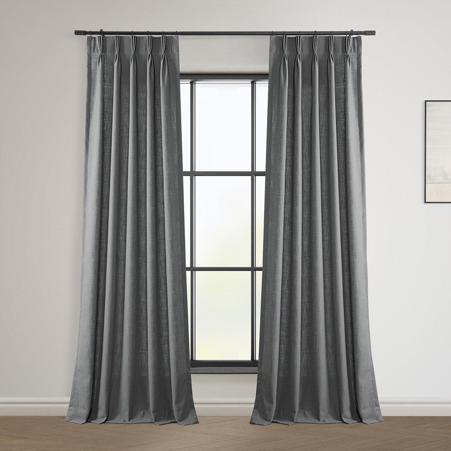Pewter Grey French Pleat Heavy Faux Linen Curtain