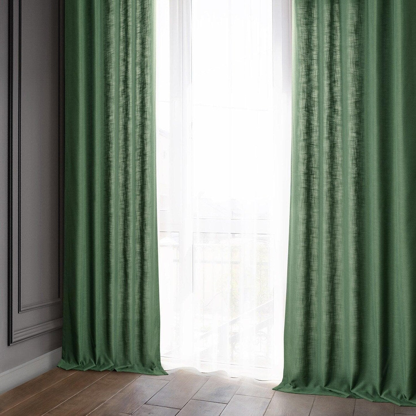 Green Classic Faux Linen Curtain