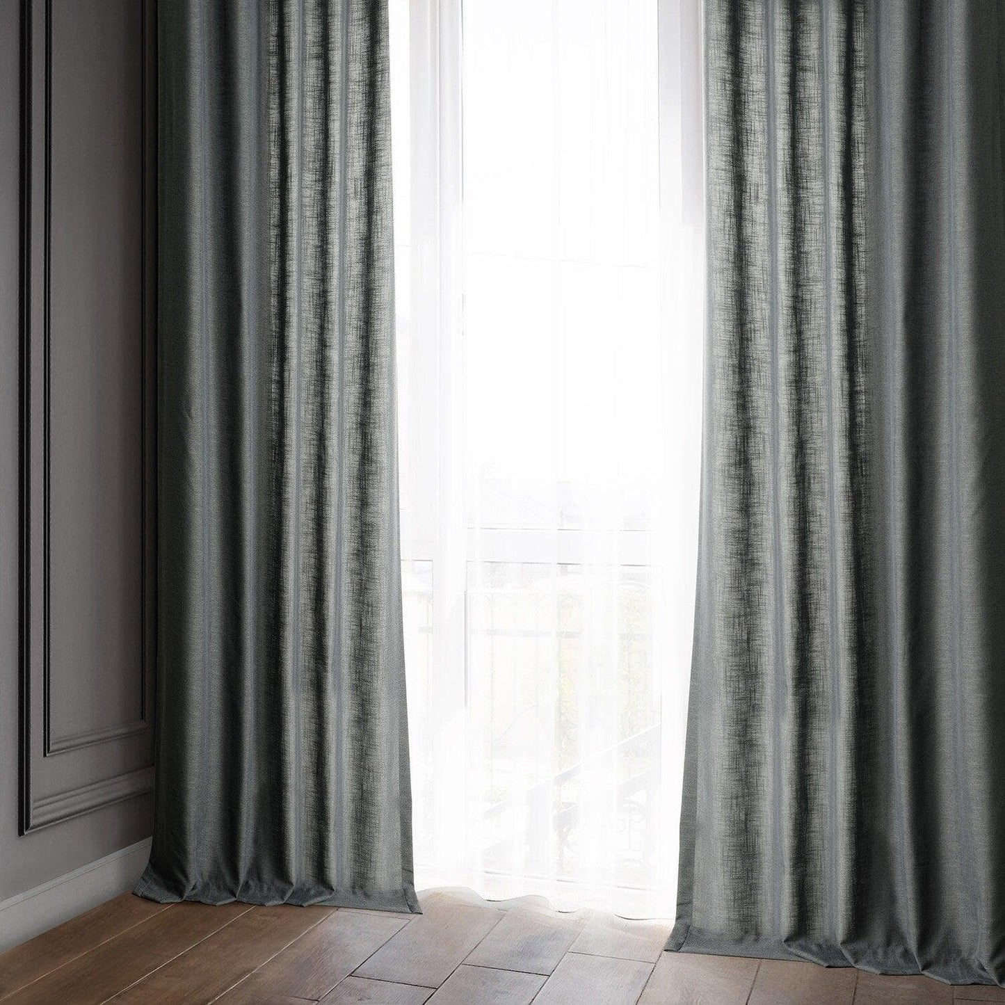 Dark Grey Classic Faux Linen Curtain