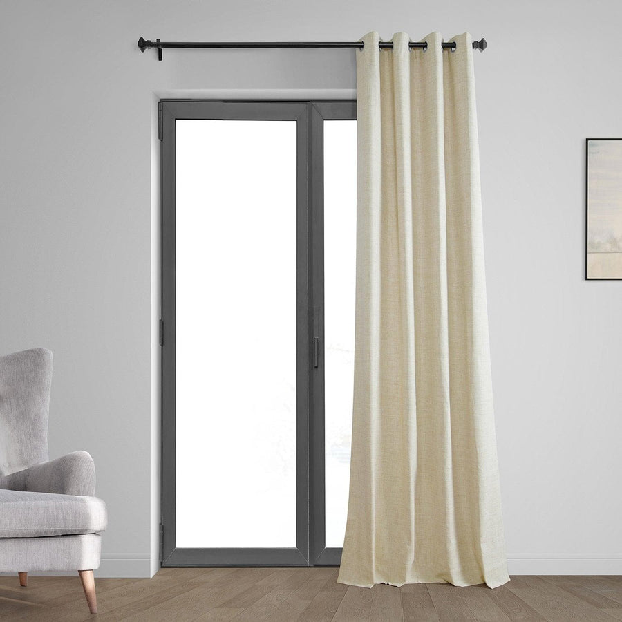 Natural Light Beige Grommet Thermal Cross Linen Weave Blackout Curtain - HalfPriceDrapes.com