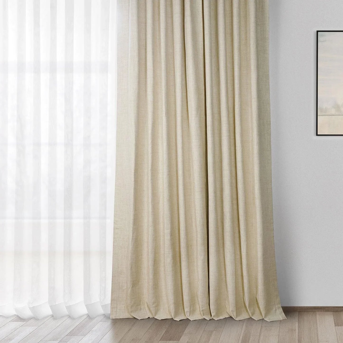 Natural Light Beige Grommet Thermal Cross Linen Weave Blackout Curtain - HalfPriceDrapes.com