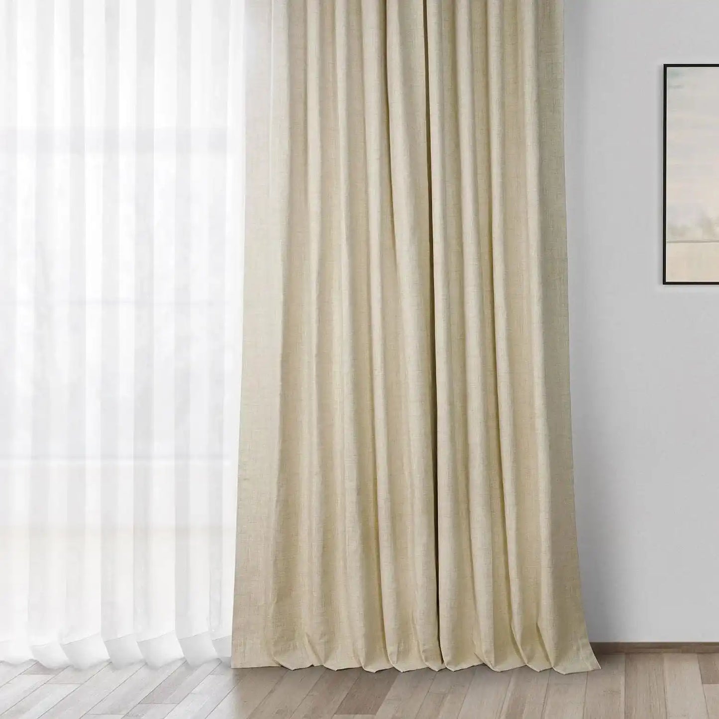 Natural Light Beige Grommet Thermal Cross Linen Weave Blackout Curtain - HalfPriceDrapes.com