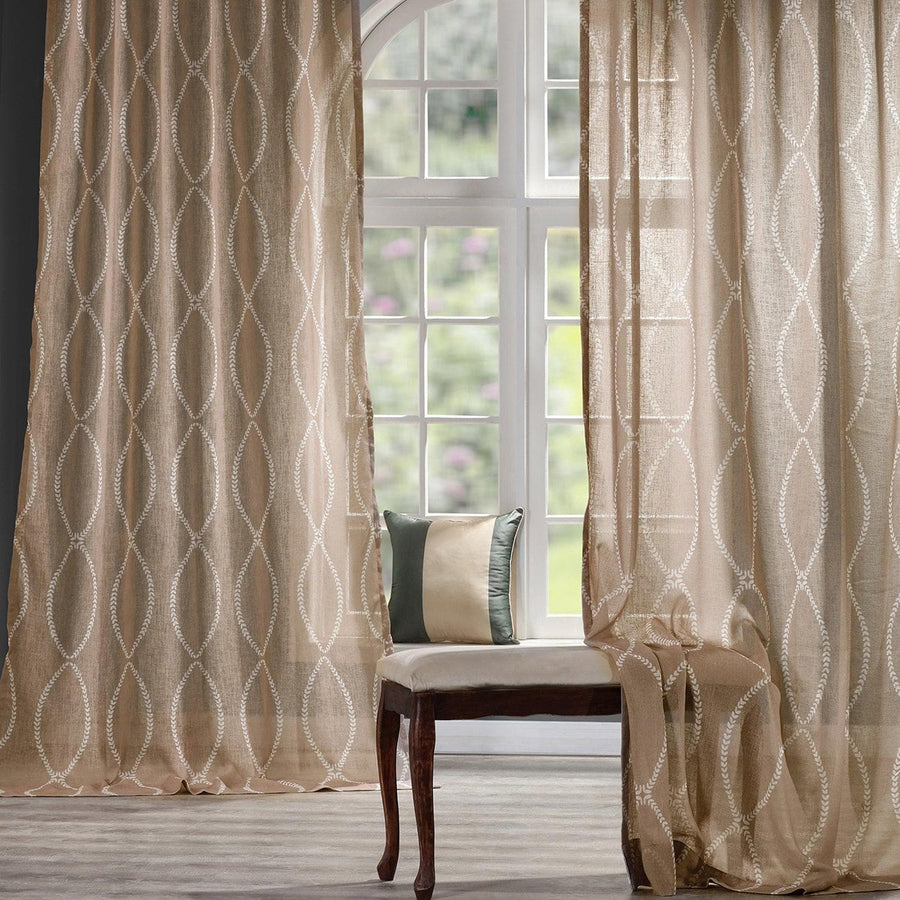 Grecian Taupe Printed Sheer Custom Curtain - HalfPriceDrapes.com