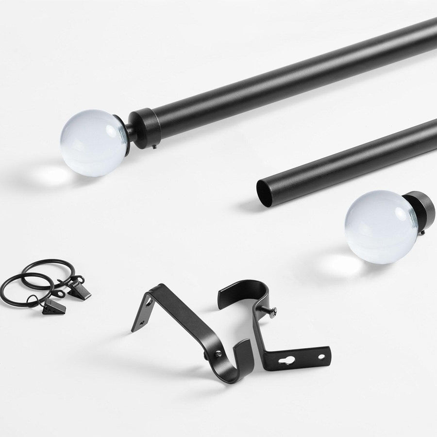 Glass Sphere Matte Black Extendable Metal Rod Set - HalfPriceDrapes.com