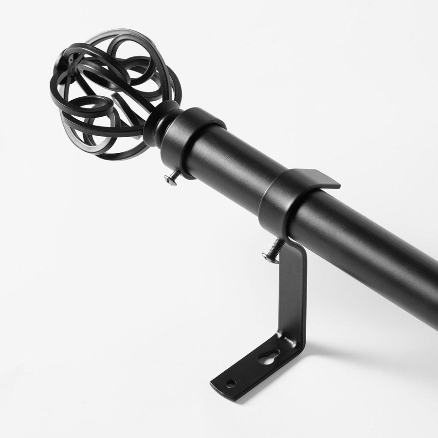 Modern Orb Matte Black Extendable Metal Rod Set - HalfPriceDrapes.com