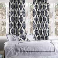 Ikat Blue Printed Cotton Custom Curtain - HalfPriceDrapes.com