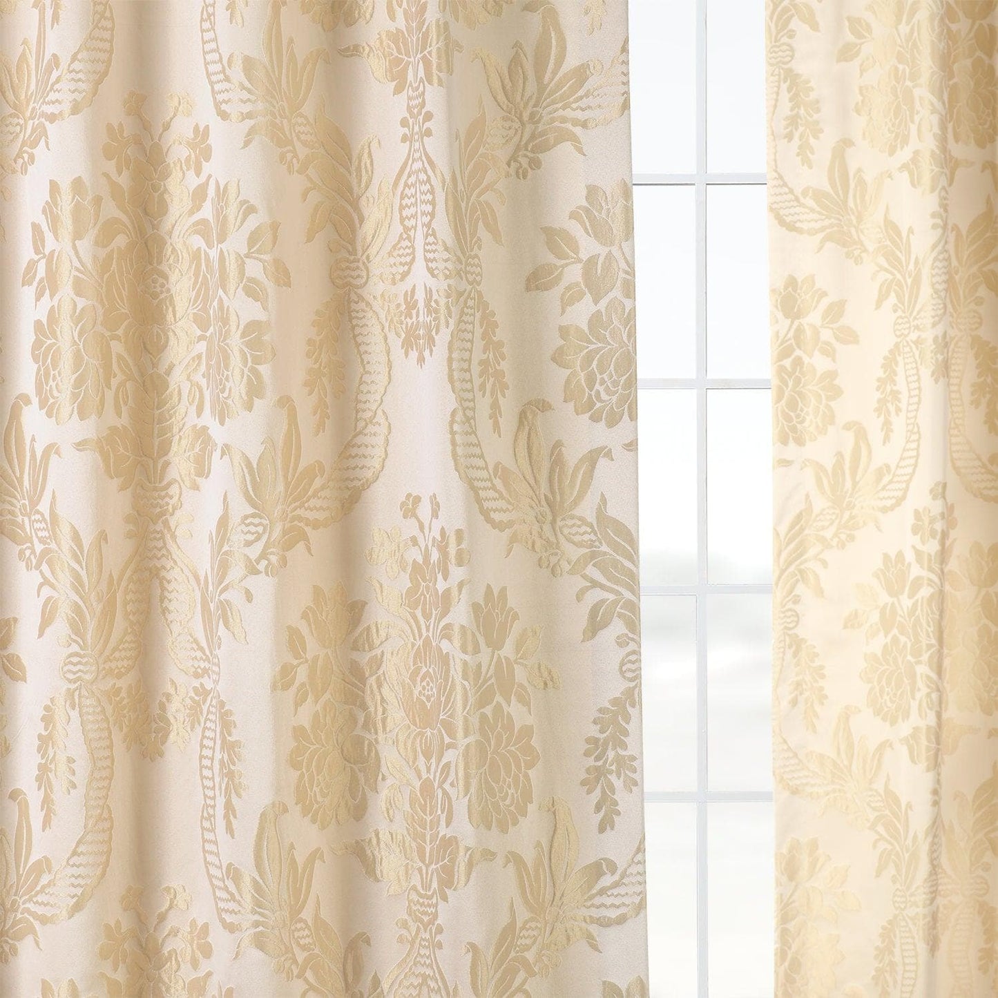 Magdelena Champagne Beige Faux Silk Jacquard Curtain - HalfPriceDrapes.com