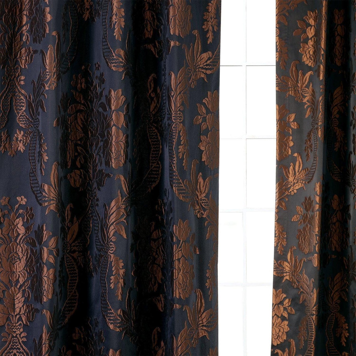Magdelena Black & Copper Faux Silk Jacquard Curtain - HalfPriceDrapes.com