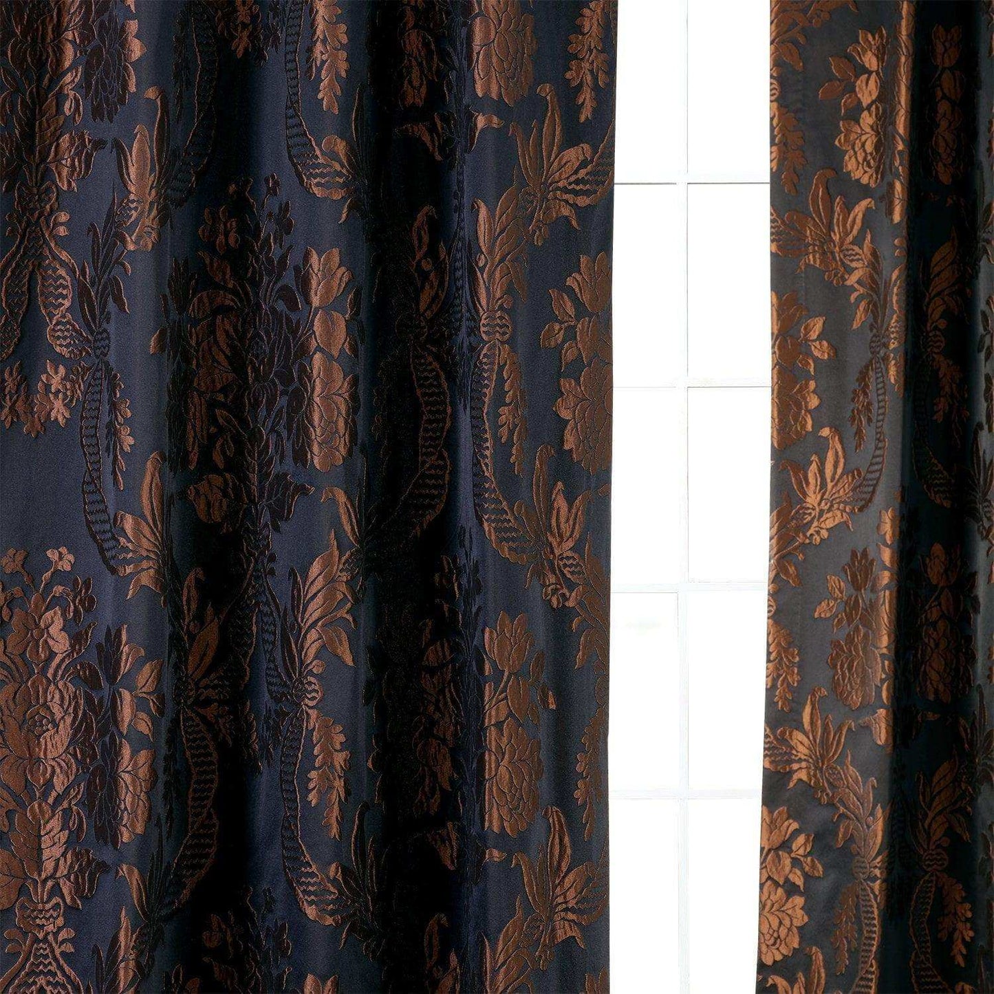 Magdelena Black & Copper Faux Silk Jacquard Curtain - HalfPriceDrapes.com